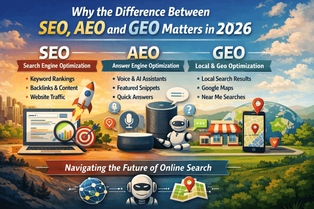 Why the Difference Between SEO AEO and GEO Matters?