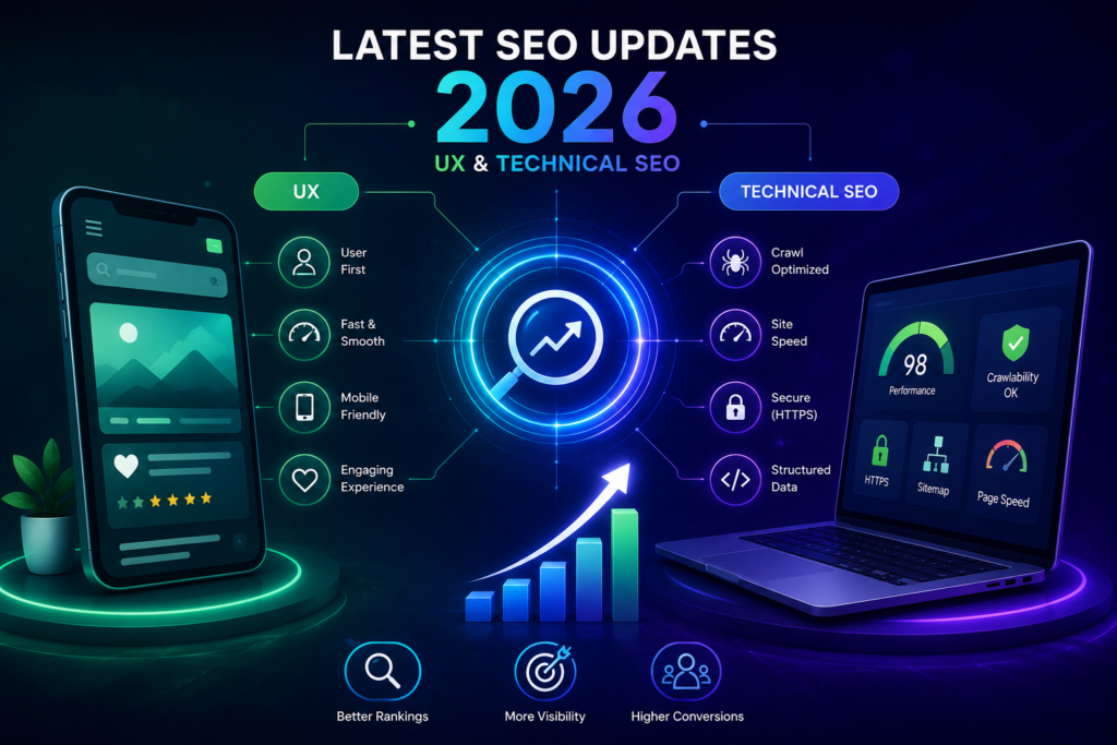 latest SEO updates 2026 UX and technical SEO concept