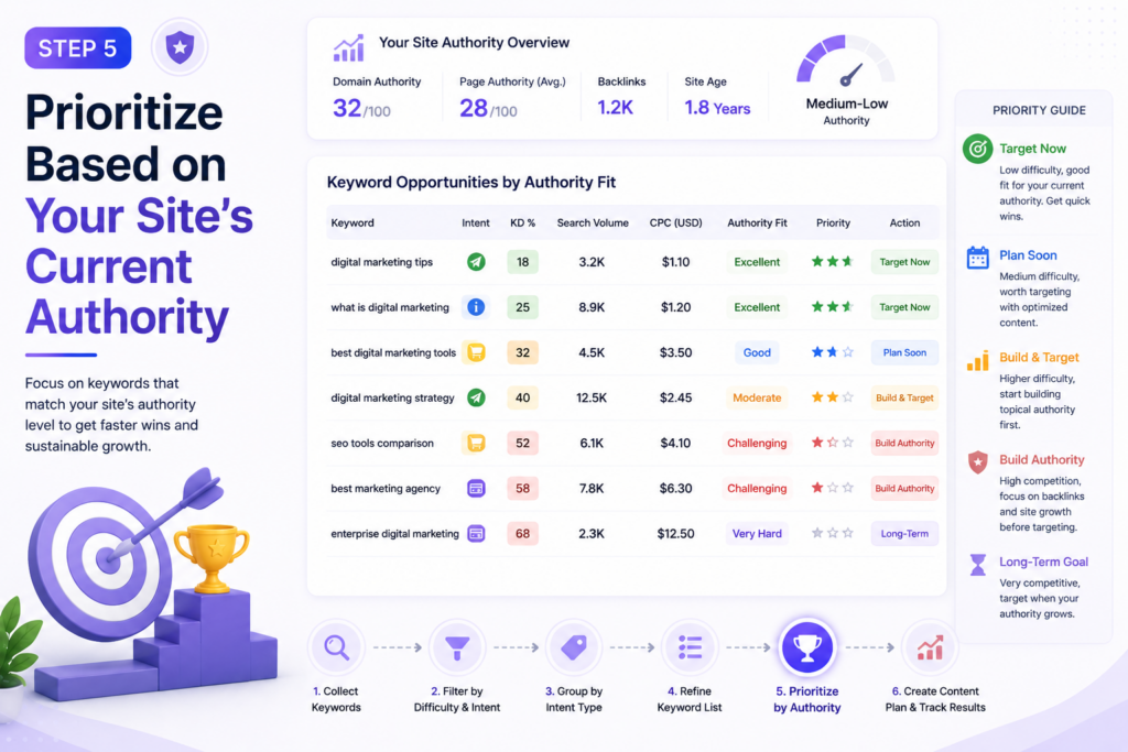 Step 5: Prioritize Based on Your Site's Current Authority