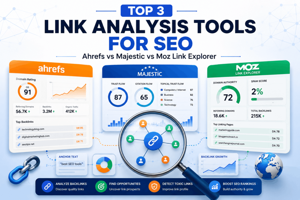 Top 3 Link Analysis Tools for SEO: Ahrefs vs Majestic vs Moz Link Explorer