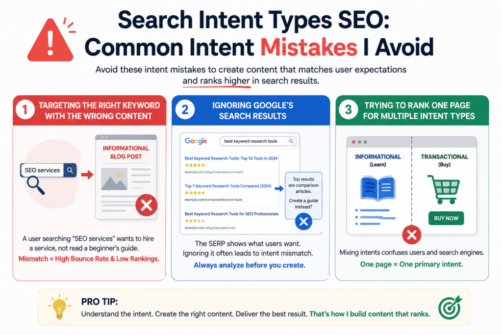 Search Intent Types SEO: Common Intent Mistakes I avoid