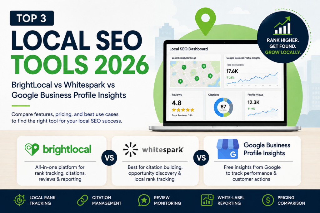 Top 3 Local SEO Tools in 2026: BrightLocal vs Whitespark vs Google Business Profile Insights